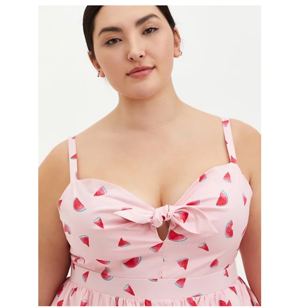 TORRID NWT PINK WATERMELON TIE FRONT SKATER DRESS - Picture 3 of 7